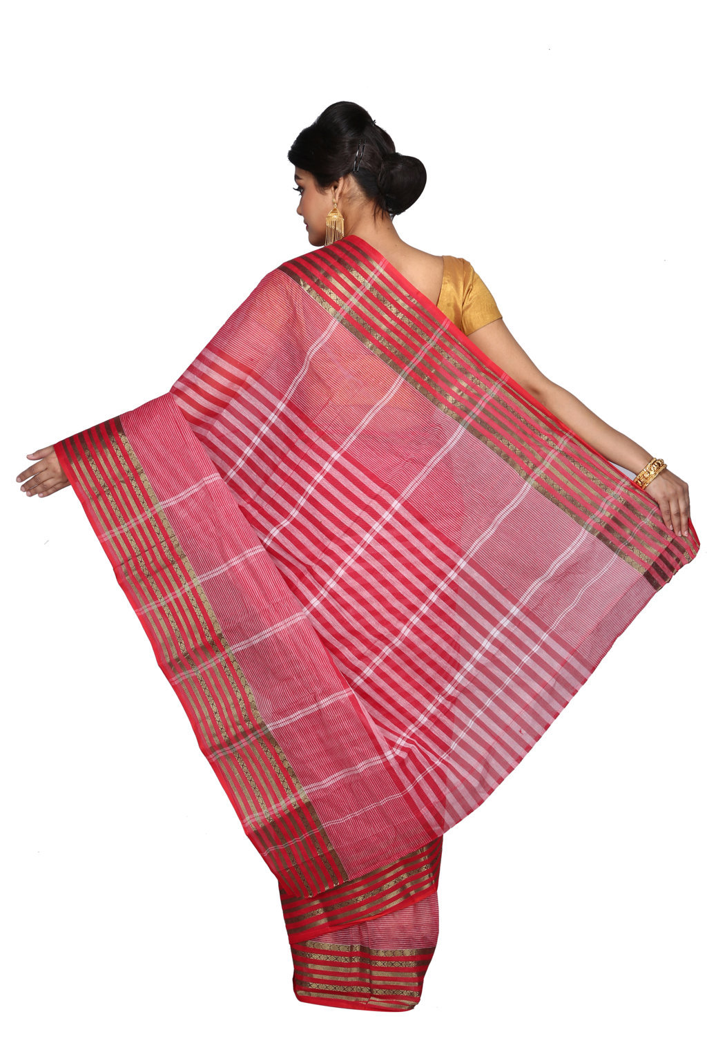 Red Pure Cotton Zori Border Tant Saree (352)